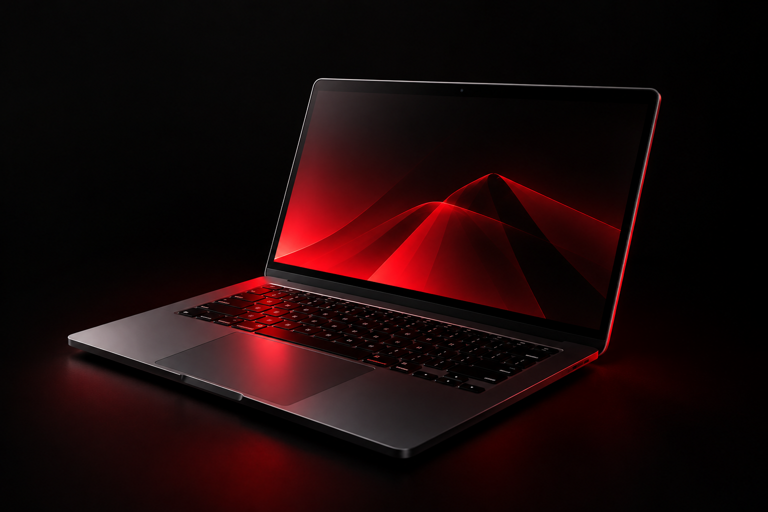 Dark laptop with red lighting for website design services